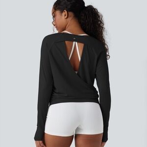 HALARA Elegant Black Long Sleeve Top with Open Back